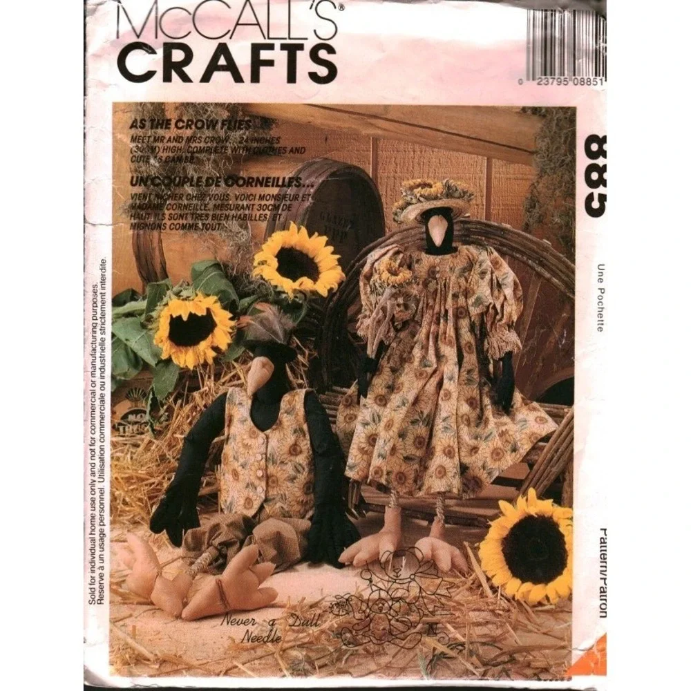 McCall's Crafts 885 Mr and Mrs Crow 24 Inch Primitive Folk Art Sewing Pattern
